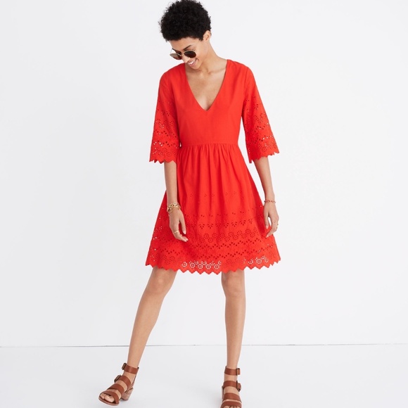 Madewell Dresses & Skirts - New NWT Madewell Womens Eyelet Lattice Dress Red Boho Poppy Sz 6